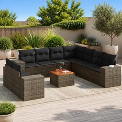 Garden Sofa Set 10 Piece Outdoor Furniture Grey Poly Rattan Modular Patio Lounge