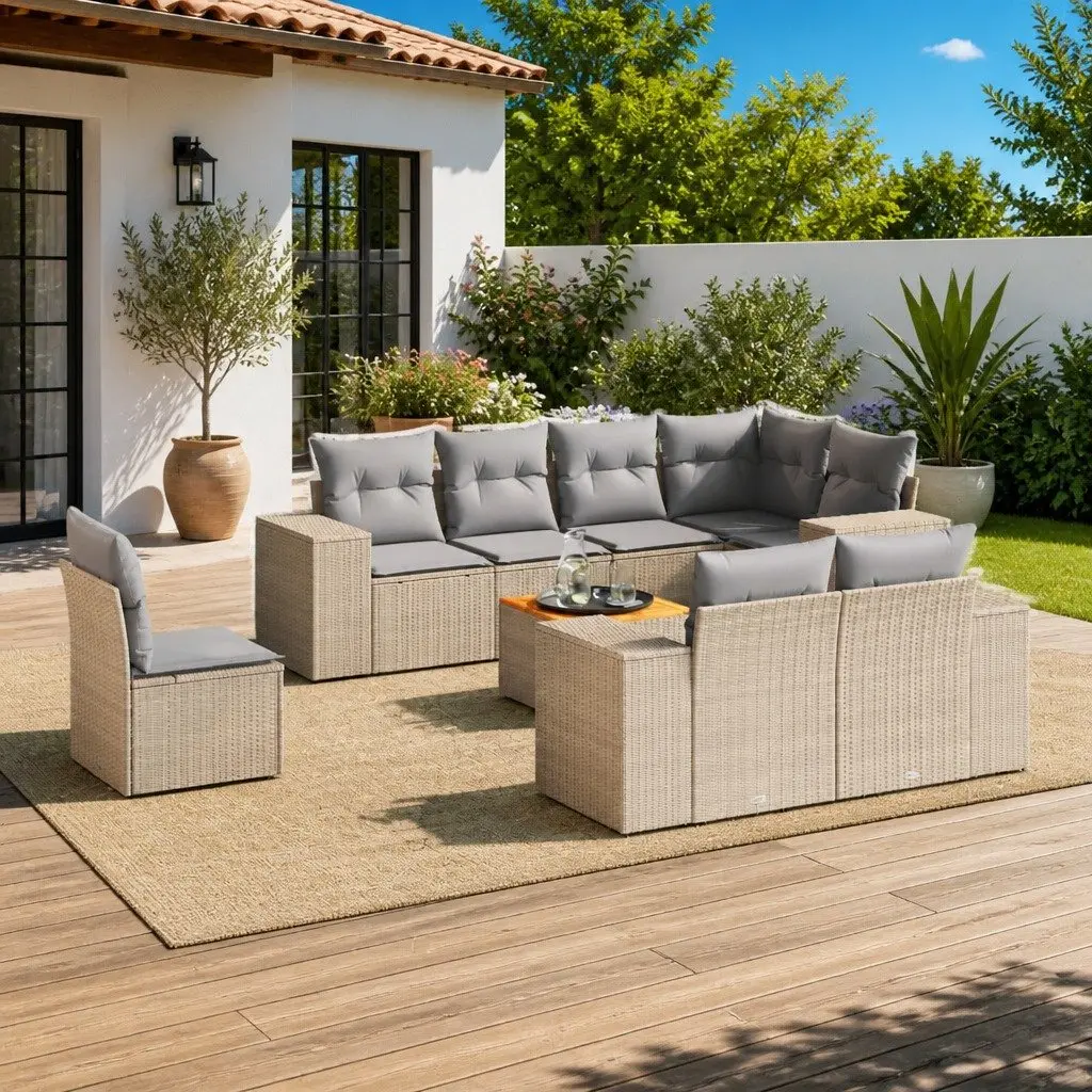 9 Piece Garden Sofa Set with Cushions Outdoor Patio Furniture Beige