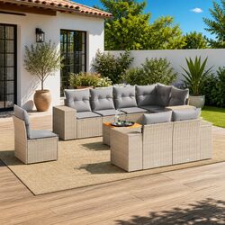 9 Piece Garden Sofa Set: 9 Modular Pieces, Beige Color