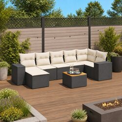 8-Piece Modular Garden Sofa Set with Cushions in Black
