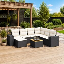 Garden Sofa Set 8 Piece Outdoor Furniture Patio Black Poly Rattan Modular