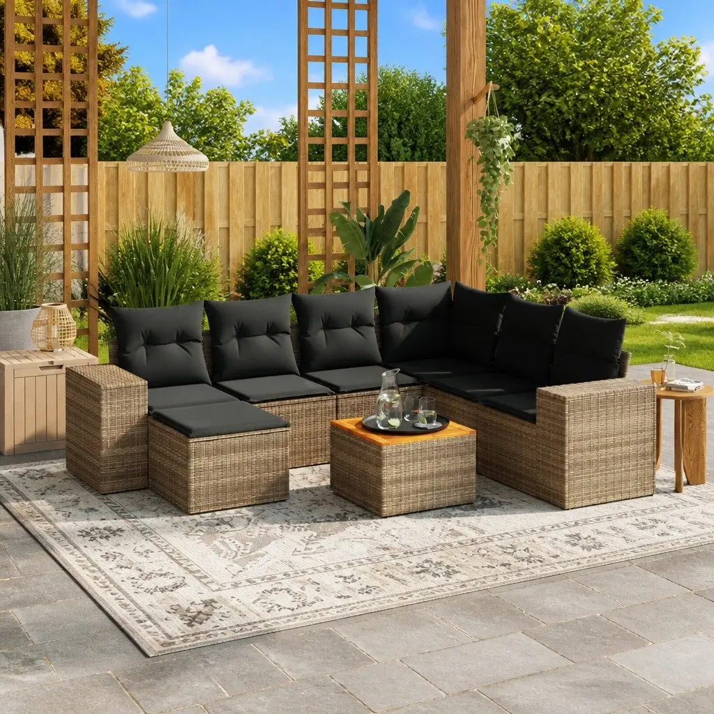 Garden Sofa Set 8 Piece Outdoor Use Grey Poly Rattan Modular