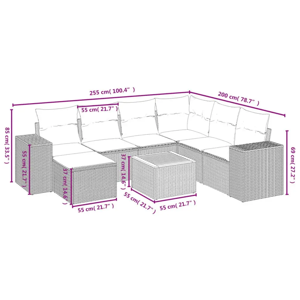 Garden Sofa Set 8 Piece Outdoor Use Grey Poly Rattan Modular