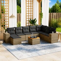 9-Piece Grey Garden Sofa Set with Acacia Wood Table