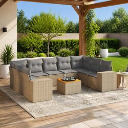 10 Piece Beige Garden Sofa Set with Weather-Resistant Features