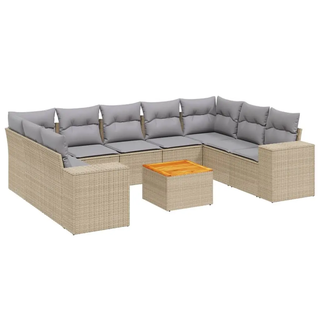 Garden Sofa Set Outdoor Patio Furniture 10 Piece Beige Poly Rattan with Cushions