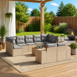 Specifications of 10-Piece Beige Garden Sofa Set with Cushions