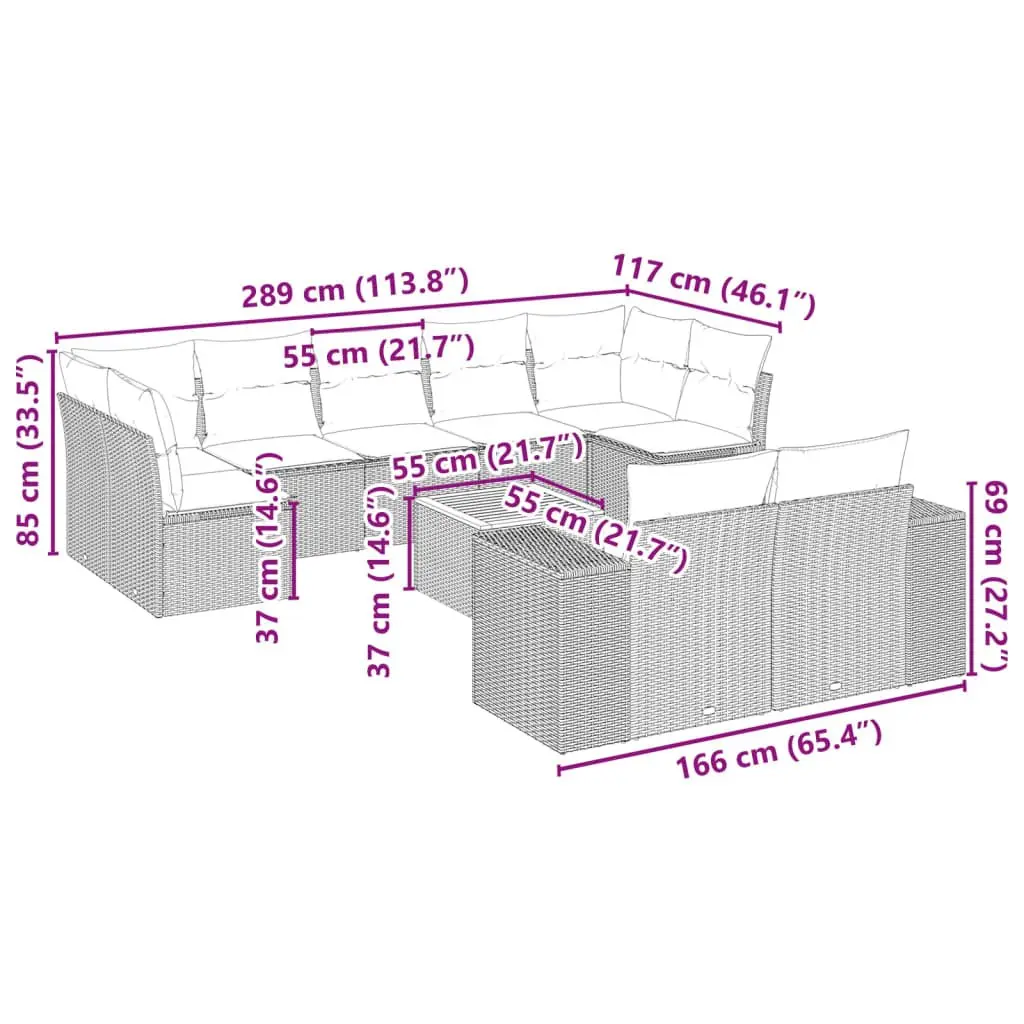 10PieceModularPatioFurnitureSetOutdoorGardenSofaBeigeWithCushions
