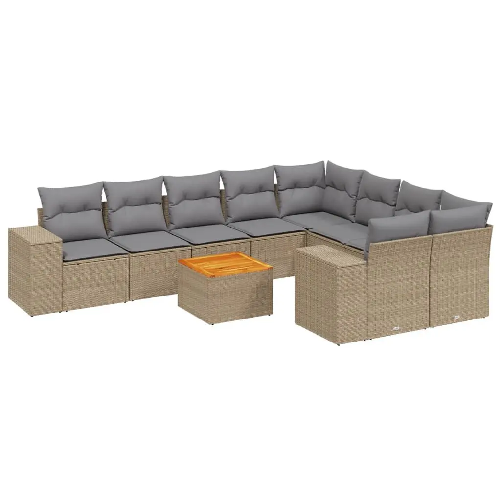 10 Piece Outdoor Garden Sofa Set for Patio Beige Poly Rattan with Cushions
