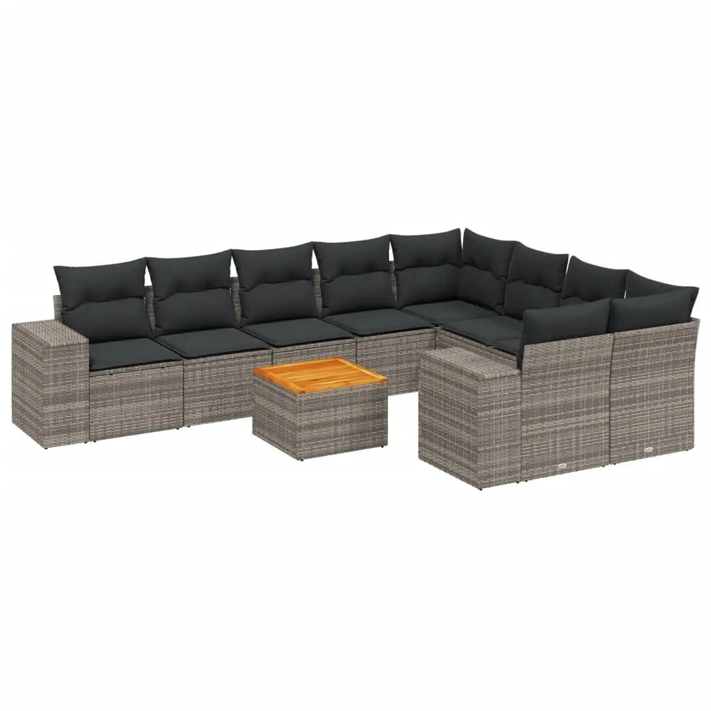 10 Piece Outdoor Grey Poly Rattan Sofa Set