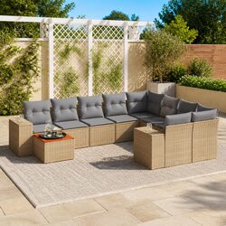 10-Piece Patio Lounge Set - Beige Poly Rattan