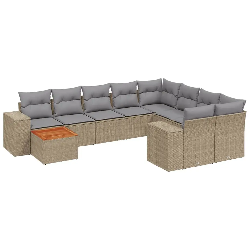 Garden Sofa Set Outdoor Furniture 10 Piece Beige Poly Rattan Patio Lounge