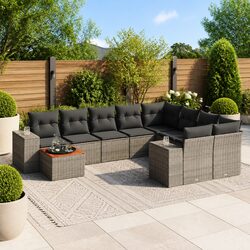 Garden Sofa Set 10 Pieces with Grey Poly Rattan Frame
