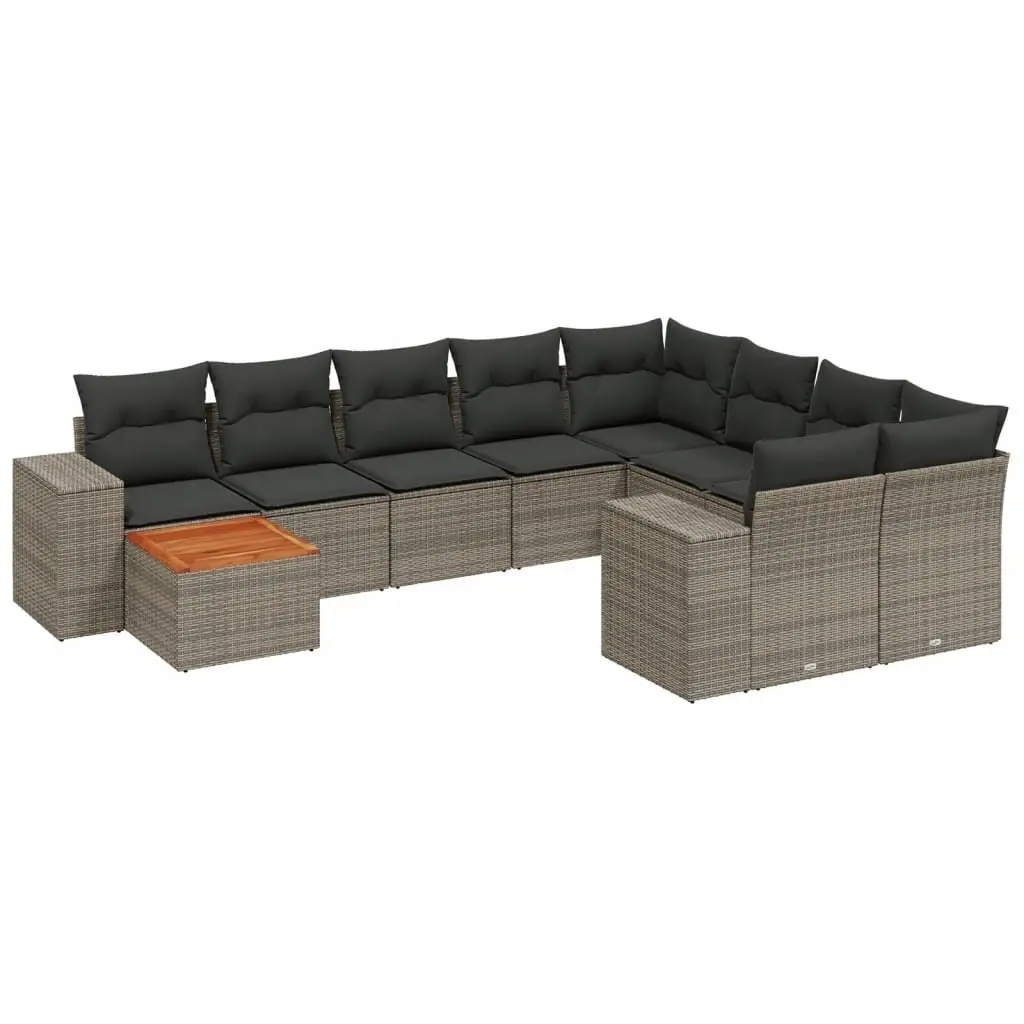 Garden Sofa Set 10 Pieces with Grey Poly Rattan Frame