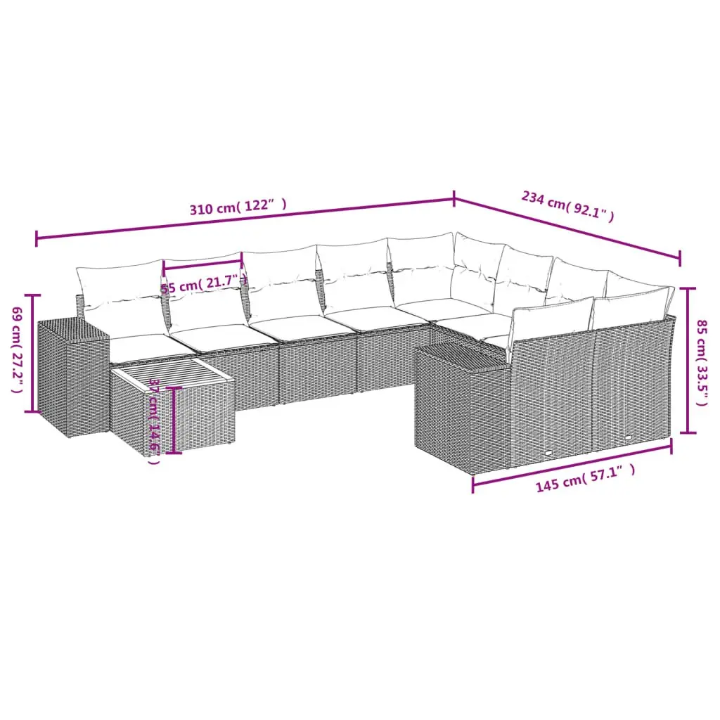 Garden Sofa Set 10 Pieces with Grey Poly Rattan Frame