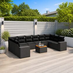Garden Sofa Set 11 Piece Outdoor Furniture Patio Black Modular with Cushions