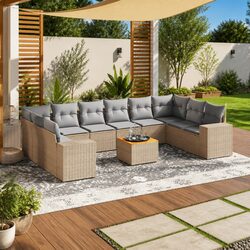 11 Piece Modular Garden Sofa Set - Beige Cushions Included