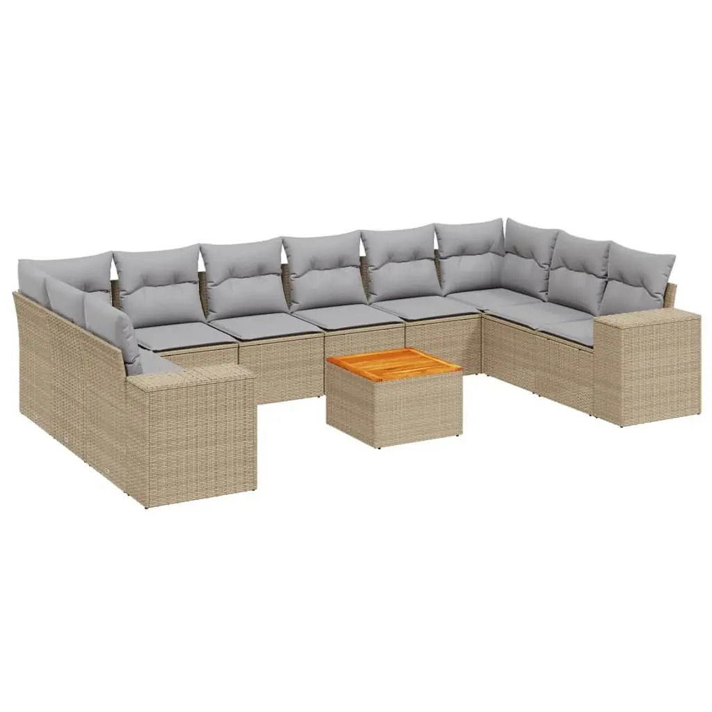 11 Piece Modular Outdoor Sofa Set Beige Patio Lounge with Cushions for Backyard or Terrace