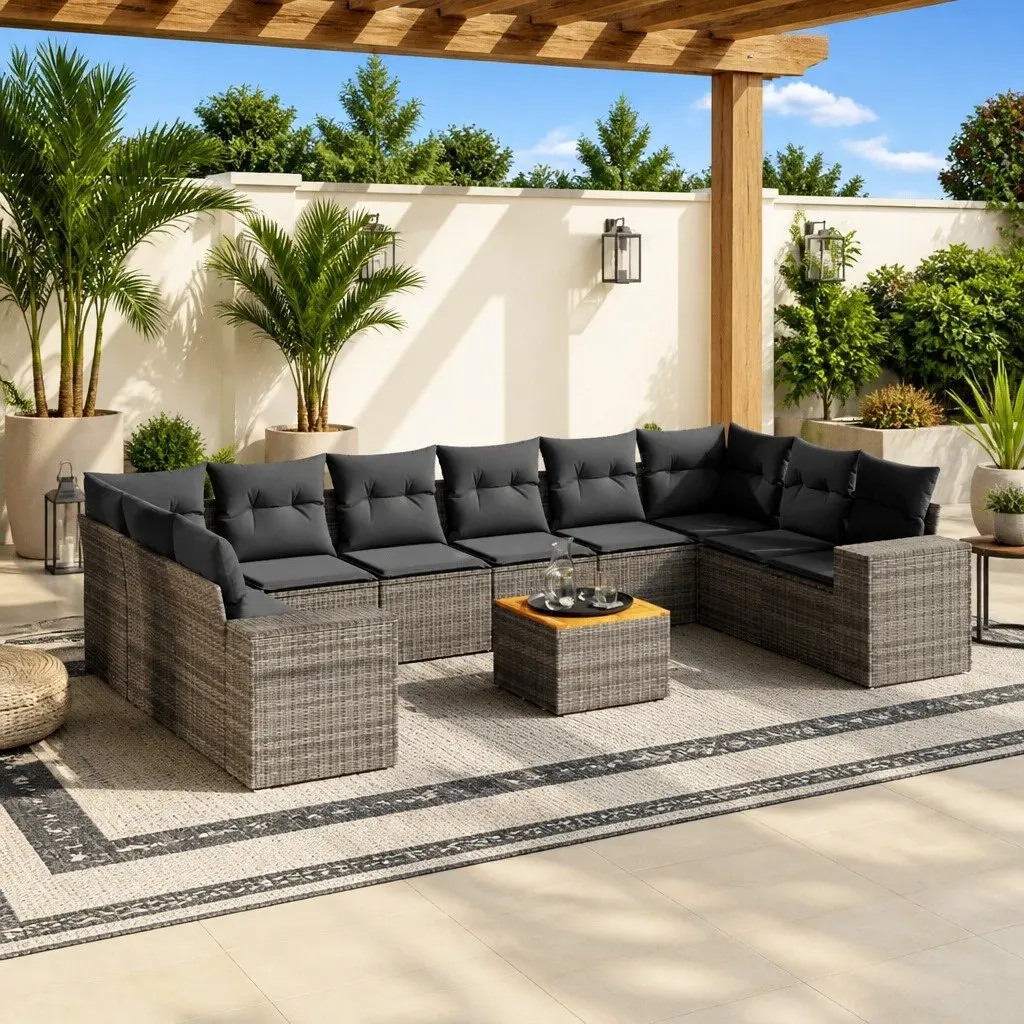 Garden Sofa Set 11 Piece Outdoor Furniture Grey Patio Seating