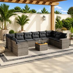 11-Piece Grey Garden Sofa Set with Cushions - Specs Inside