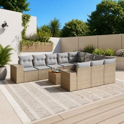 11-Piece Garden Sofa Set: Modular, Beige Cushions, Weather-Resistant