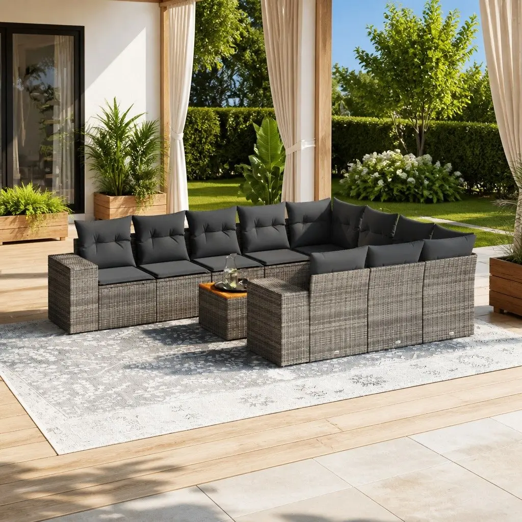 11 Piece Modular Outdoor Furniture Set for Patio Grey Cushioned Sofa