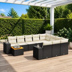 11 Piece Garden Sofa Set: Modular Design, Black Rattan