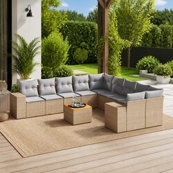 11 Piece Garden Sofa Set - Acacia Wood & Rattan Construction