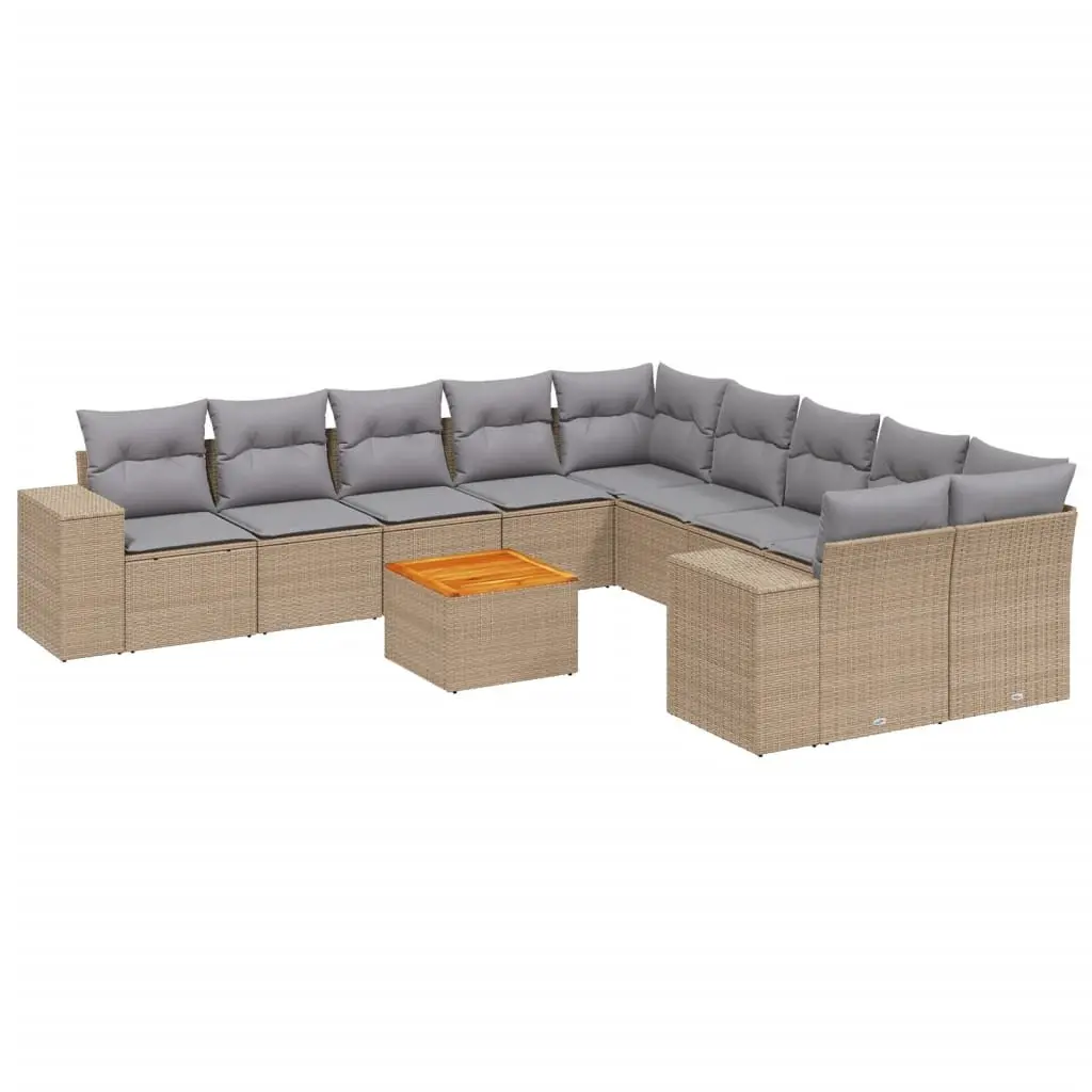 Garden Sofa Set 11 Piece Outdoor Furniture Patio Beige Cushioned Modular Lounge