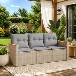 Garden Sofa Set 3 Piece Outdoor Furniture Beige Poly Rattan Patio Lounge Seating