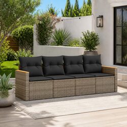 4 Piece Modular Garden Sofa Set: Grey Poly Rattan Furniture