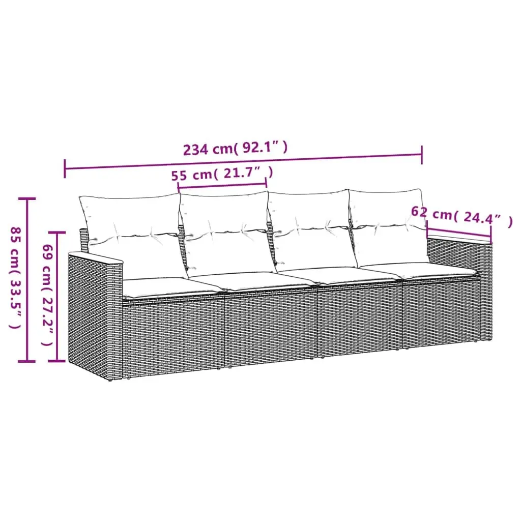 4 Piece Garden Sofa Set Outdoor Use Grey Poly Rattan Cushions