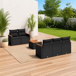 6-Piece Modular Garden Sofa Set with Black Rattan