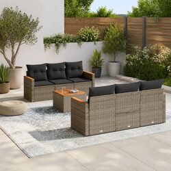 7 Piece Garden Sofa Set Outdoor Furniture Grey Poly Rattan Patio Lounge Seating