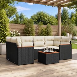 7 Piece Modular Garden Sofa Set - Black Rattan Furniture