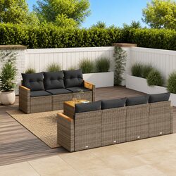 8-Piece Modular Garden Sofa Set Grey Poly Rattan