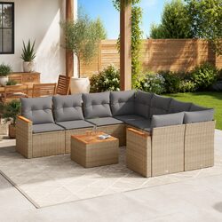 9 Piece Garden Sofa Set Dimensions: Modular with Beige Cushions