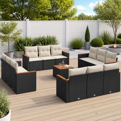 Garden Sofa Set 13 Piece Outdoor Furniture Patio Black Poly Rattan Modular