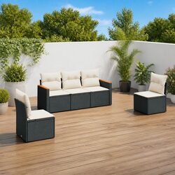 5 Piece Modular Garden Sofa Set - Black PE Rattan