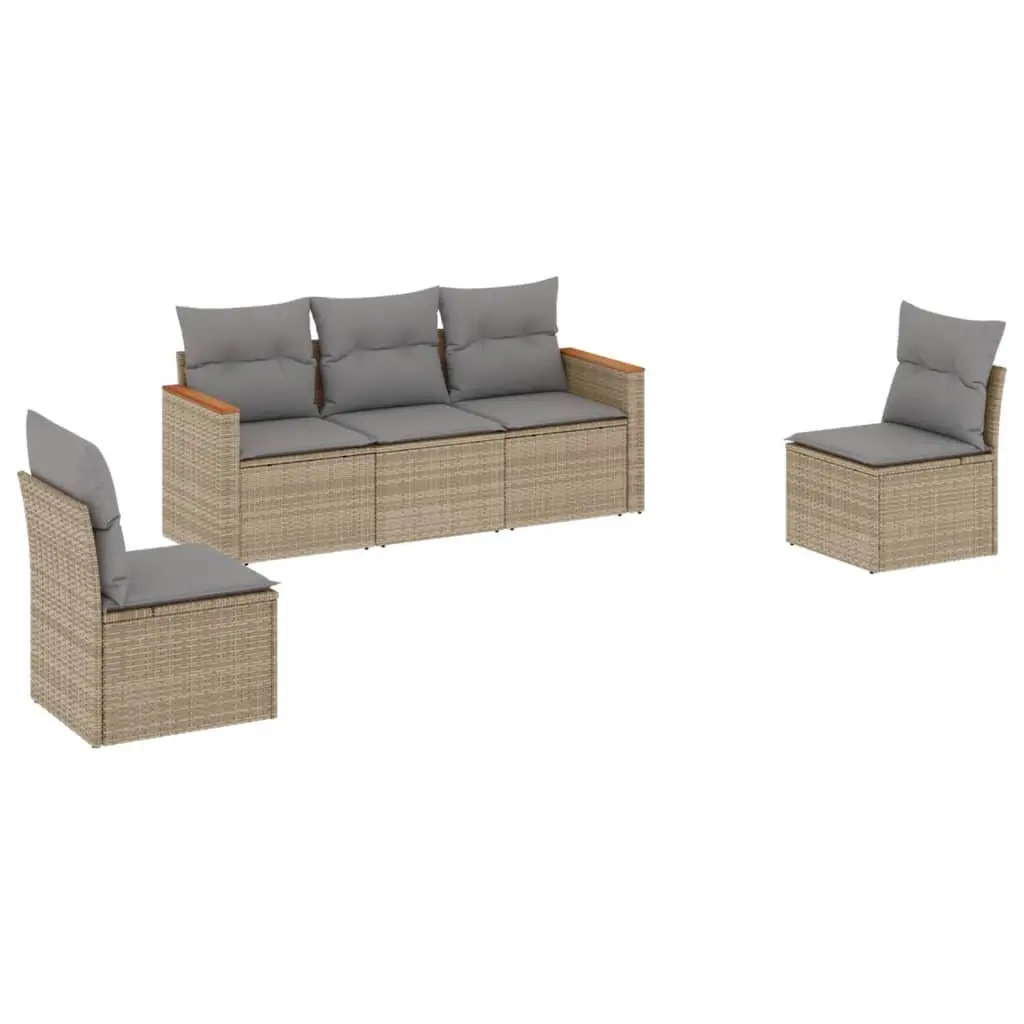 Modular Outdoor Garden Sofa Set 5 Piece Patio Furniture with Beige Cushions for Backyard and Terrace
