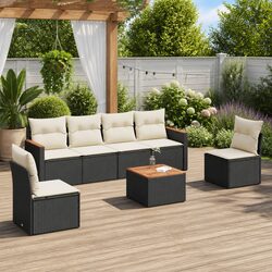 7-Piece Modular Garden Sofa Set with Acacia Wood Top