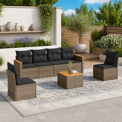 Garden Sofa Set 7 Piece Outdoor Patio Furniture with Cushions Grey Rattan