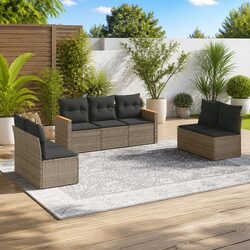 7-Piece Modular Garden Sofa Set: Grey PE Rattan Furniture