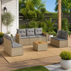 Outdoor Garden Sofa Set 8 Piece Patio Furniture Beige Poly Rattan Modular Lounge