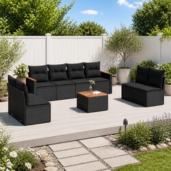 Garden Sofa Set 9 Piece Outdoor Furniture Patio Black Poly Rattan Modular with