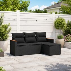 Garden Sofa Set 4-Piece Black Poly Rattan Specifications