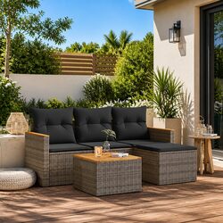 5 Piece Garden Sofa Set Outdoor Patio Furniture with Cushions Grey Poly Rattan