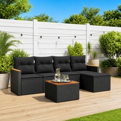 Garden Sofa Set 6 Piece Outdoor Furniture Patio Sectional Black Rattan Modular