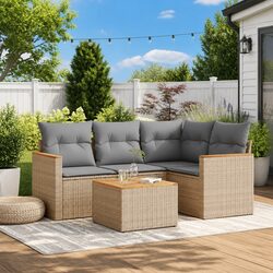 5-Piece Beige Outdoor Sofa Set with Modular Design