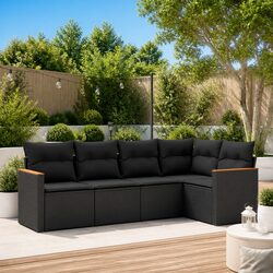 Black 5-Piece Modular Sofa Set for Outdoors